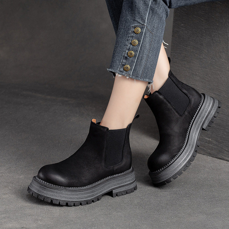 Women Retro Nubuck Leather Thick Soled Ankle Boots Newgew Shoes