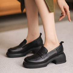 Women Retro Leather Square Head Thick Soled Loafers Newgew Shoes