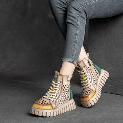 Women Casual Summer Patchwork Hollow Leather Boots Newgew Shoes