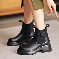 Women Retro Leather Slip On Casual Ankle Boots Newgew Shoes