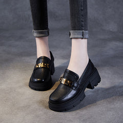 Women Hollow Breathable Leather Casual Platform Loafers Newgew Shoes