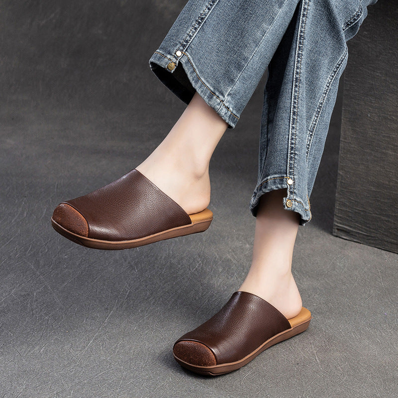 Women Retro Soft Leather Flat Casual Mules Newgew Shoes