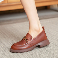 Women Retro Chain Leather Soft Loafers Newgew Shoes