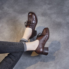 Women Hollow Leather Lace Up Summer Heel Casual Shoes Newgew Shoes