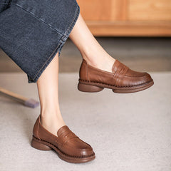 Women Retro Minimalist Leather Handmade Loafers Newgew Shoes