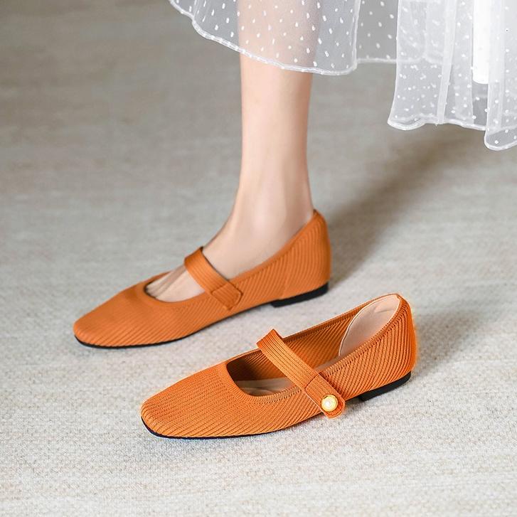 Square Toe Mary Jane Woven Flats Newgew