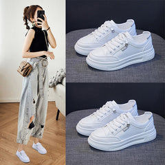 Women's Korean Style White Fashionable Spring Platform Canvas Shoes Newgew