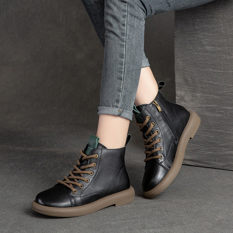 Women Retro Leather Casual Flat Ankle Boots Newgew Shoes