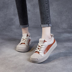 Women Casual Patchwork Breathable Leather Shoes Newgew Shoes