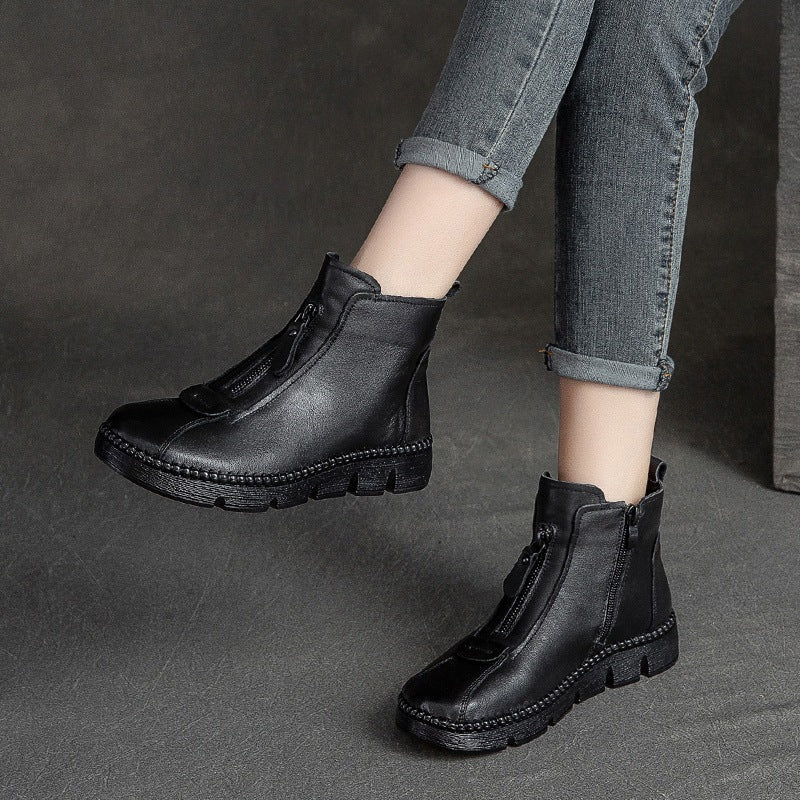 Women Retro Leather Minimalist Flat Casual Boots Newgew Shoes