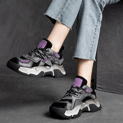 Women Retro Patchwork Leather Dad Sneakers Newgew Shoes