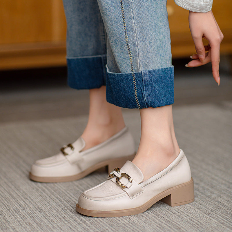 Women Casual Soft Leather Low Block Loafers Newgew Shoes