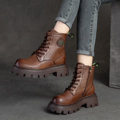 Women Casual Fashion Thick Soled Leather Boots Newgew Shoes