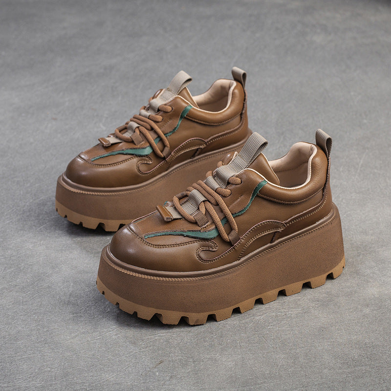 Women Retro Leather Platform Casual Shoes Newgew Shoes