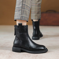 Women Retro Solid Leather Boots Newgew Shoes