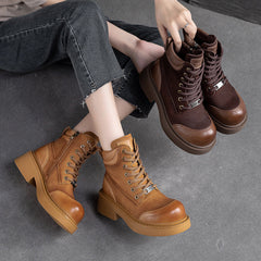 Women Retro Minimalist Patchwork Leather Boots Newgew Shoes