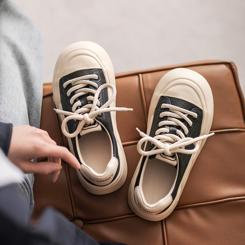 Women Minimalist Color Matching Leather Casual Shoes Newgew Shoes