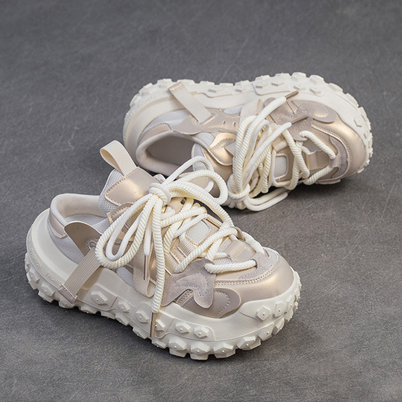 Women Retro Patchwork Low Top Platform Casual Shoes Newgew Shoes