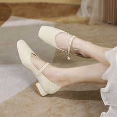 Women Minimalism Leather Chunky Low Block Pumps Newgew Shoes