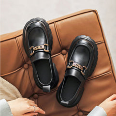 Women Casual Leather Chunky Platform Loafers Newgew Shoes