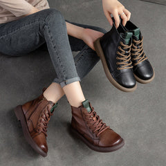 Women Retro Leather Casual Flat Ankle Boots Newgew Shoes