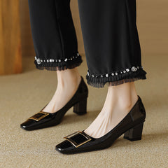 Women Fashion Squared Head Glossy Casual Pumps Newgew Shoes