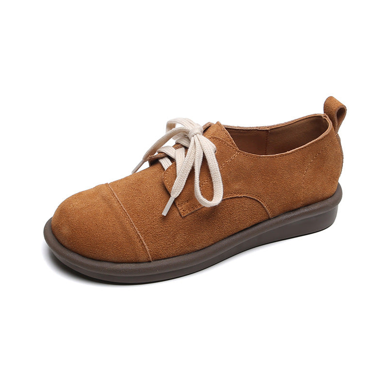 Women Retro Frosted Leather Flat Casual Shoes Newgew Shoes