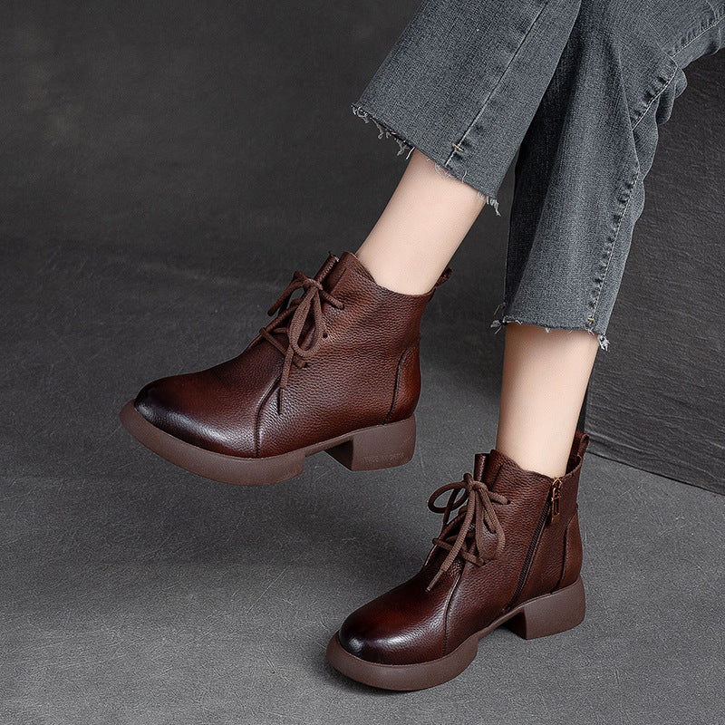 Women Minimalist Retro Leather Casual Ankle Boots Newgew Shoes