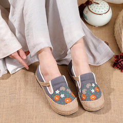 Women's Embroidery Linen Cloth Flat Low-cut Craft Canvas Shoes Newgew