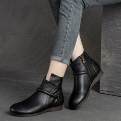 Women Retro Minimalist Leather Flat Casual Boots Newgew Shoes