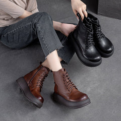 Women Retro Minimalist Patchwork Leather Casual Boots Newgew Shoes