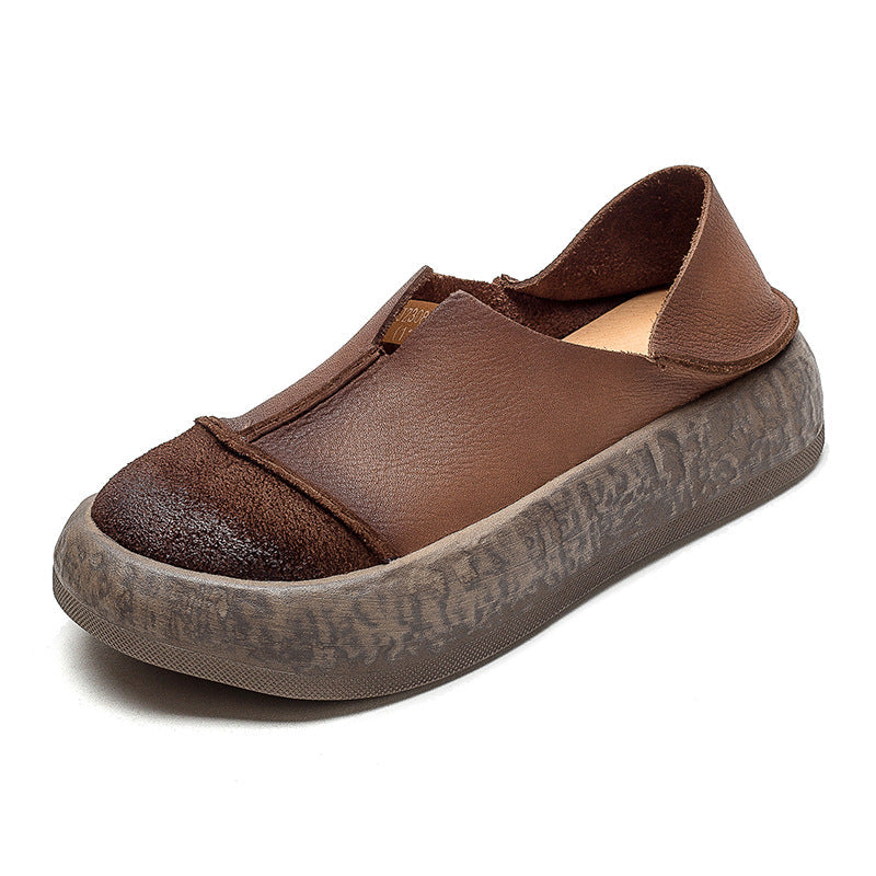 Women Retro Soft Leather Flat Thick Soled Casual Shoes Newgew Shoes