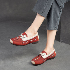 Women Hollow Breathable Leather Soft Flats Newgew Shoes