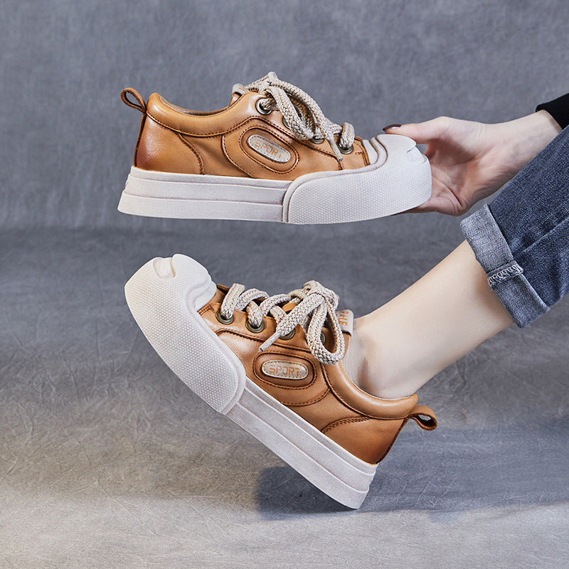 Women Leather Fashion Flat Casual Shoes Newgew Shoes