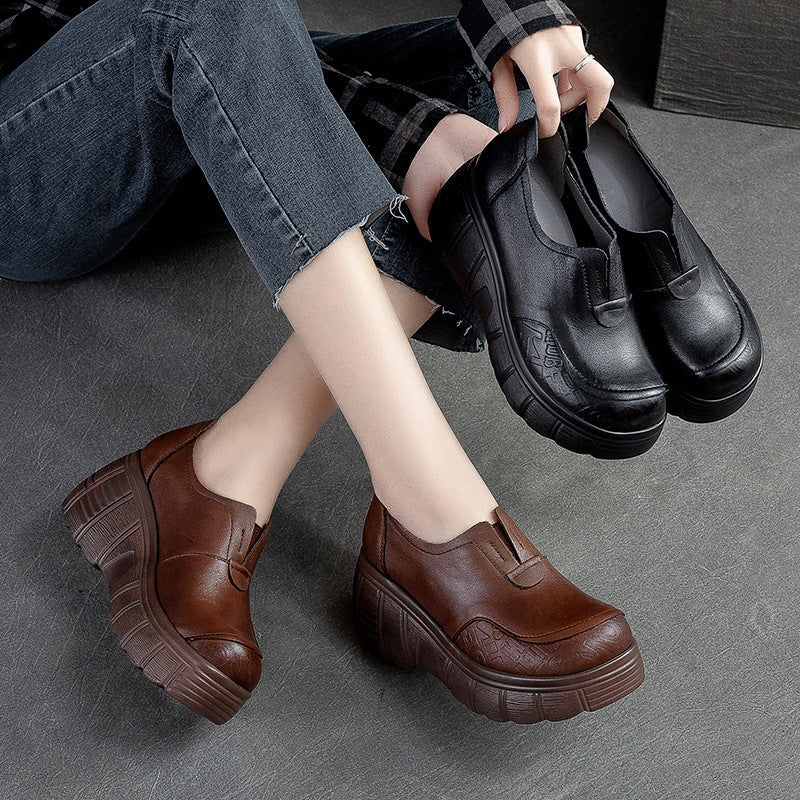 Women Retro Minimalist Leather Wedge Casual Shoes Newgew Shoes