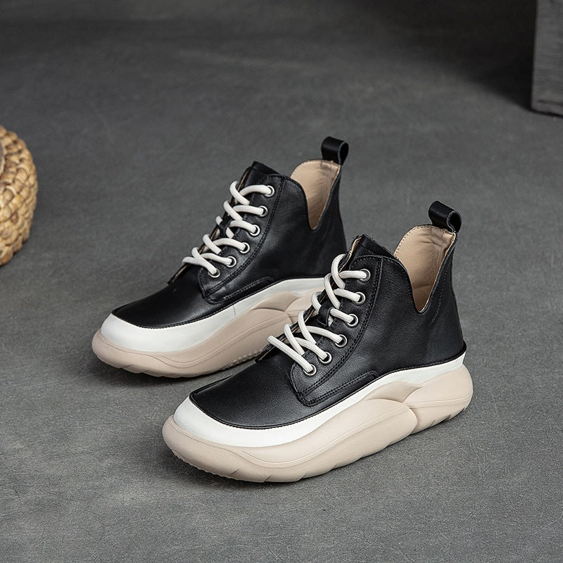 Women Fashion Leather Thick Sole Casual Shoes Newgew Shoes