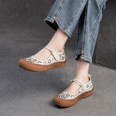Women Retro Summer Hollow Leather Casual Shoes Newgew Shoes