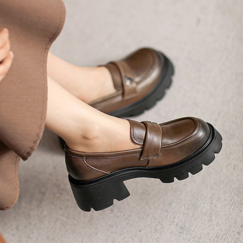 Women Minimalist Leather Chunky Sole Casual Loafers Newgew Shoes