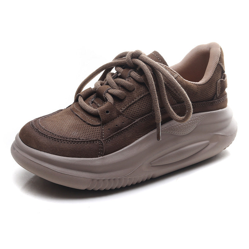 Women Fashion Breathable Leather Thick Soled Casual Shoes Newgew Shoes