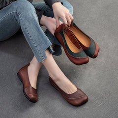 Women Retro Color Matching Leather Soft Flats Newgew Shoes