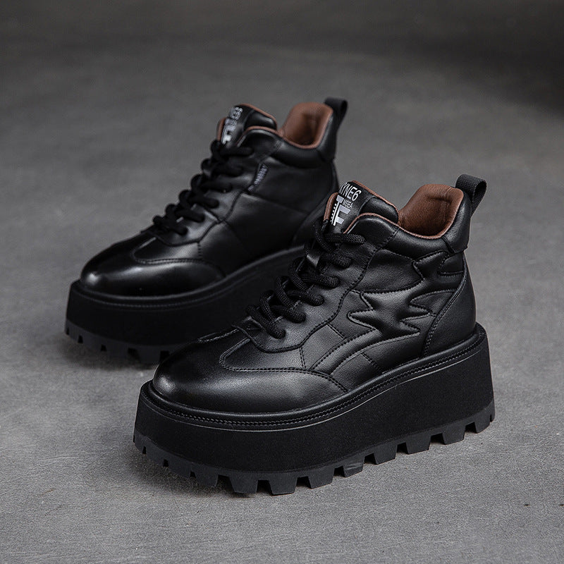 Women Minimalist Cowhide Chunky Platform Casual Shoes Newgew Shoes