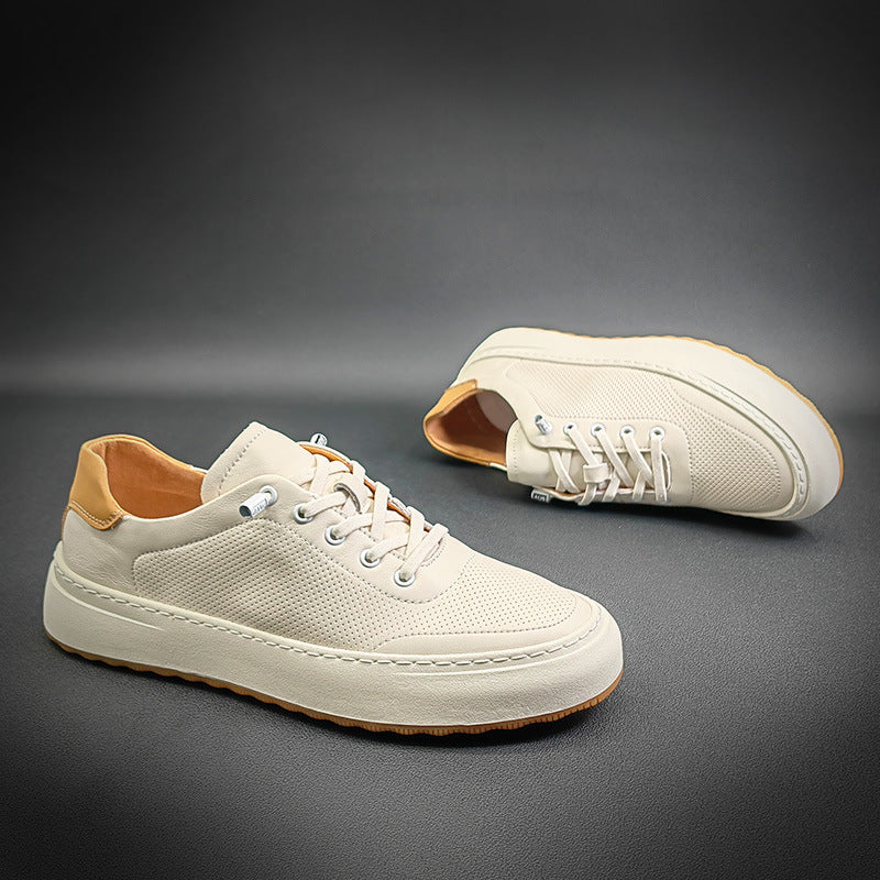 Men Breathable Leather Fashion Flat White Sneakers Newgew Shoes