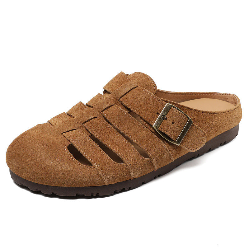 Women Retro Plaited Suede Flat Casual Mules Newgew Shoes