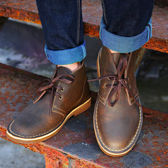 Men Retro Minimalist Leather Flat Ankle Boots Newgew Shoes