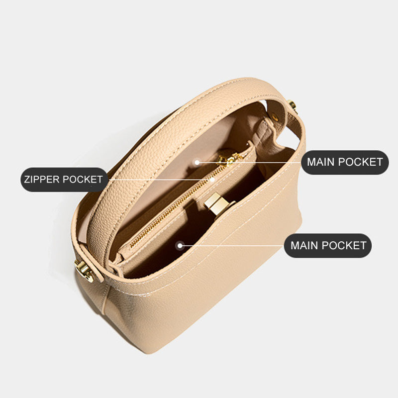 Women Minimalist Fashion Leather Bucket Bag Newgew Shoes