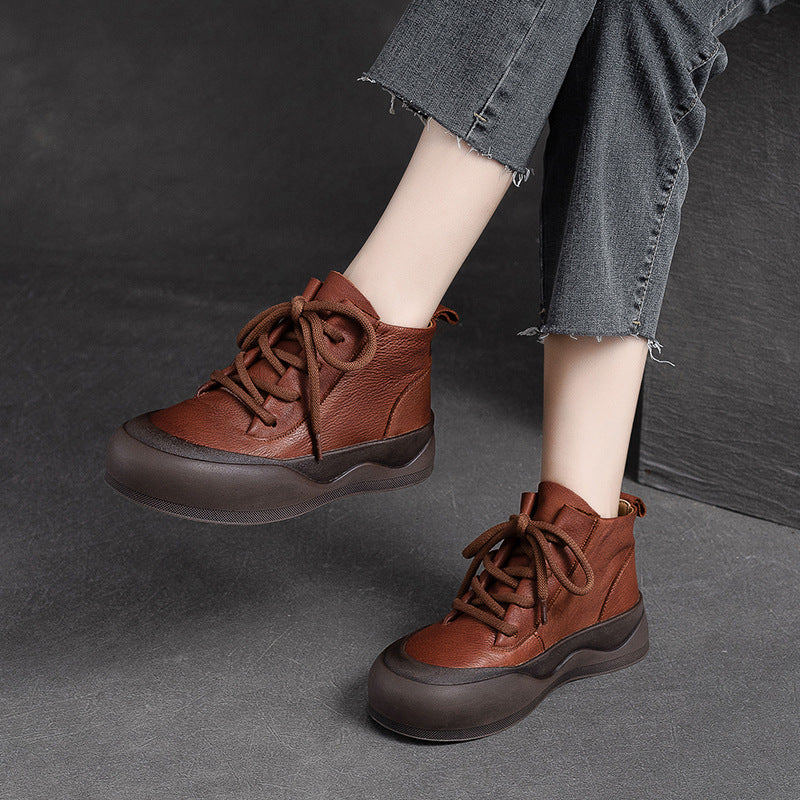 Women Retro Minimalist Leather Flat Ankle Boots Newgew Shoes