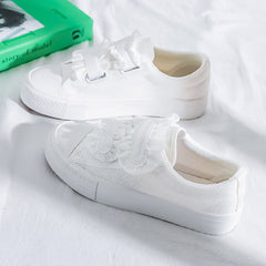 Women's Style Spring Velcro White Flat Cute Canvas Shoes Newgew