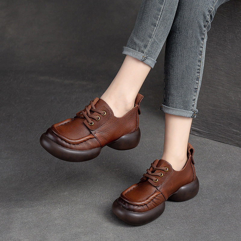 Women Retro Soft Leather Thick Soled Casual Shoes Newgew Shoes