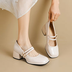 Women Fashion Leather Buckled Chunky Pumps Newgew Shoes