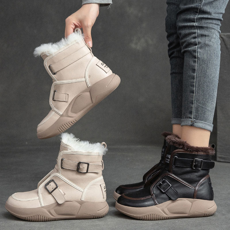 Women Fashion Cowhide Woolen Snow Boots Newgew Shoes